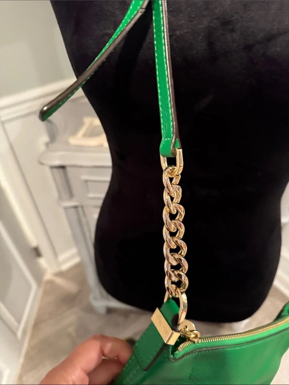Michael Kors Green Pebbled Leather Chain Crossbody